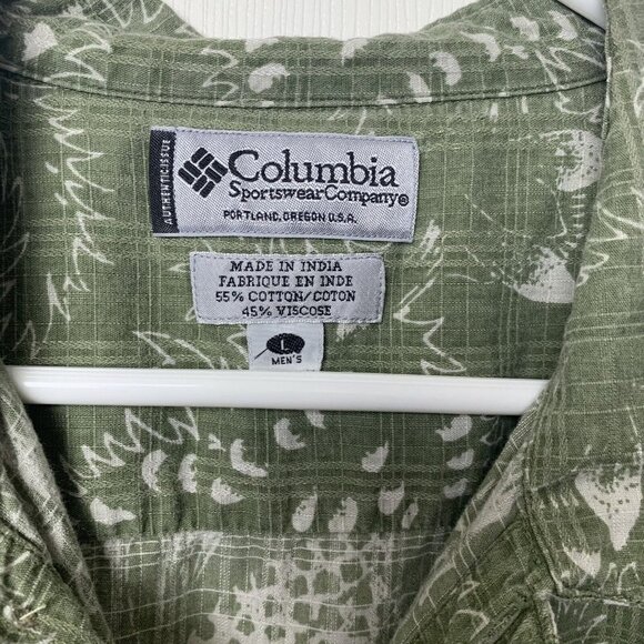 Columbia Sportswear Men’s Large Green White Short Sleeve Shirt Leaf Print - Picture 4 of 7